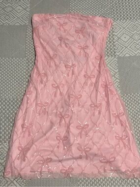 Windsor Cutest Style Light Pink Sequin Bow Strapless Lace-Up Mini Dress S
